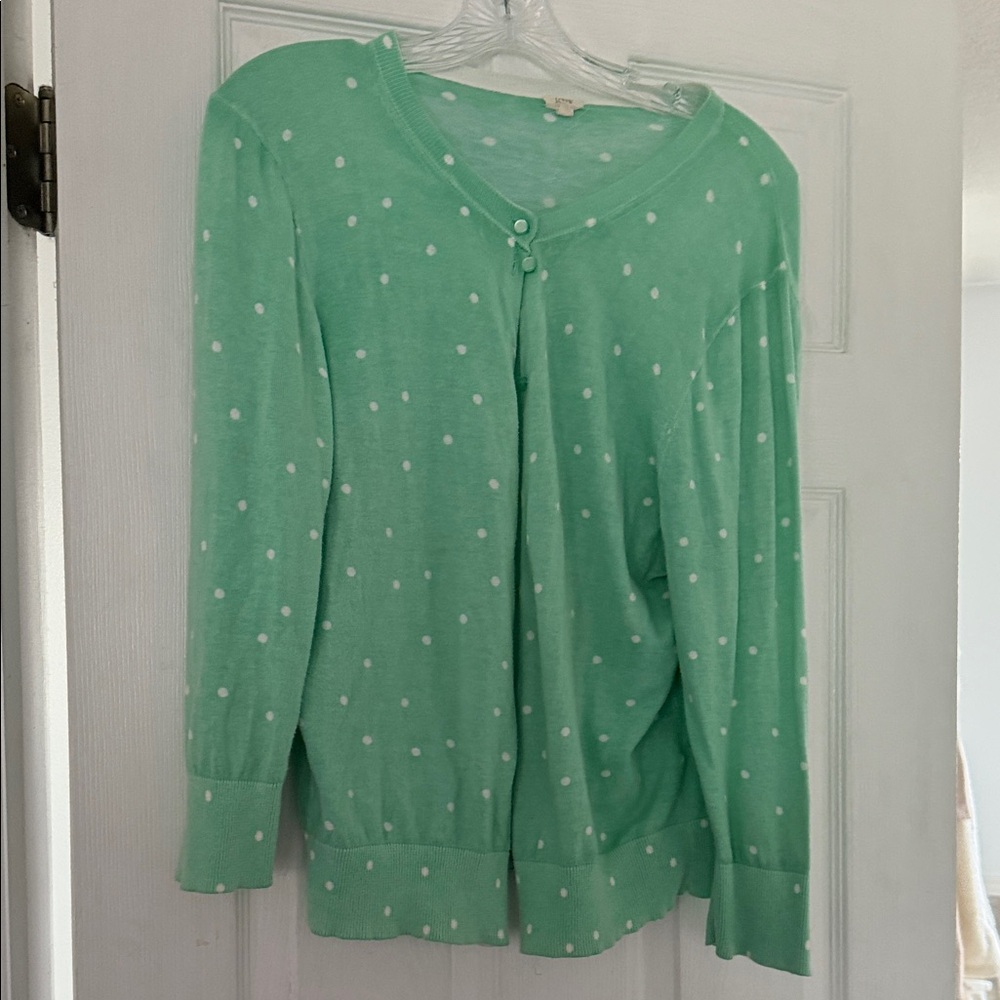 J. Crew Green Polka Dot Cardigan